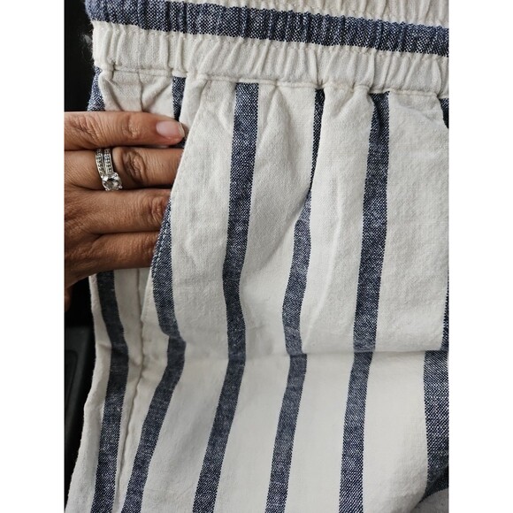 J Crew Women Sz 12 Linen Blend Wide Leg Ankle Pants Blue White Stripe Boho Beach - Picture 4 of 8